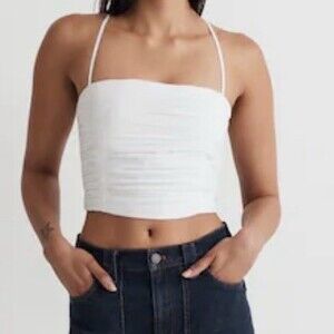 Madewell Tube Top Womens Size 4 White Cropped Ruched Strappy Back NWT
